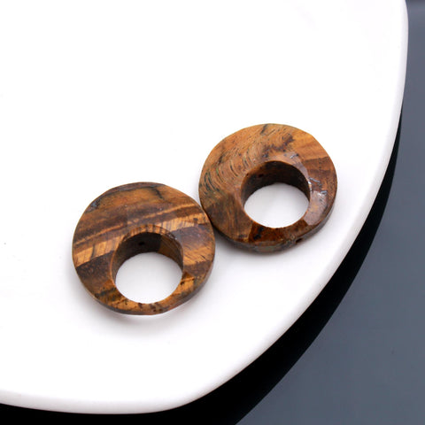 Tiger Eye Brown Coin Faceted Natural 18 mm Stone Pair Of 2