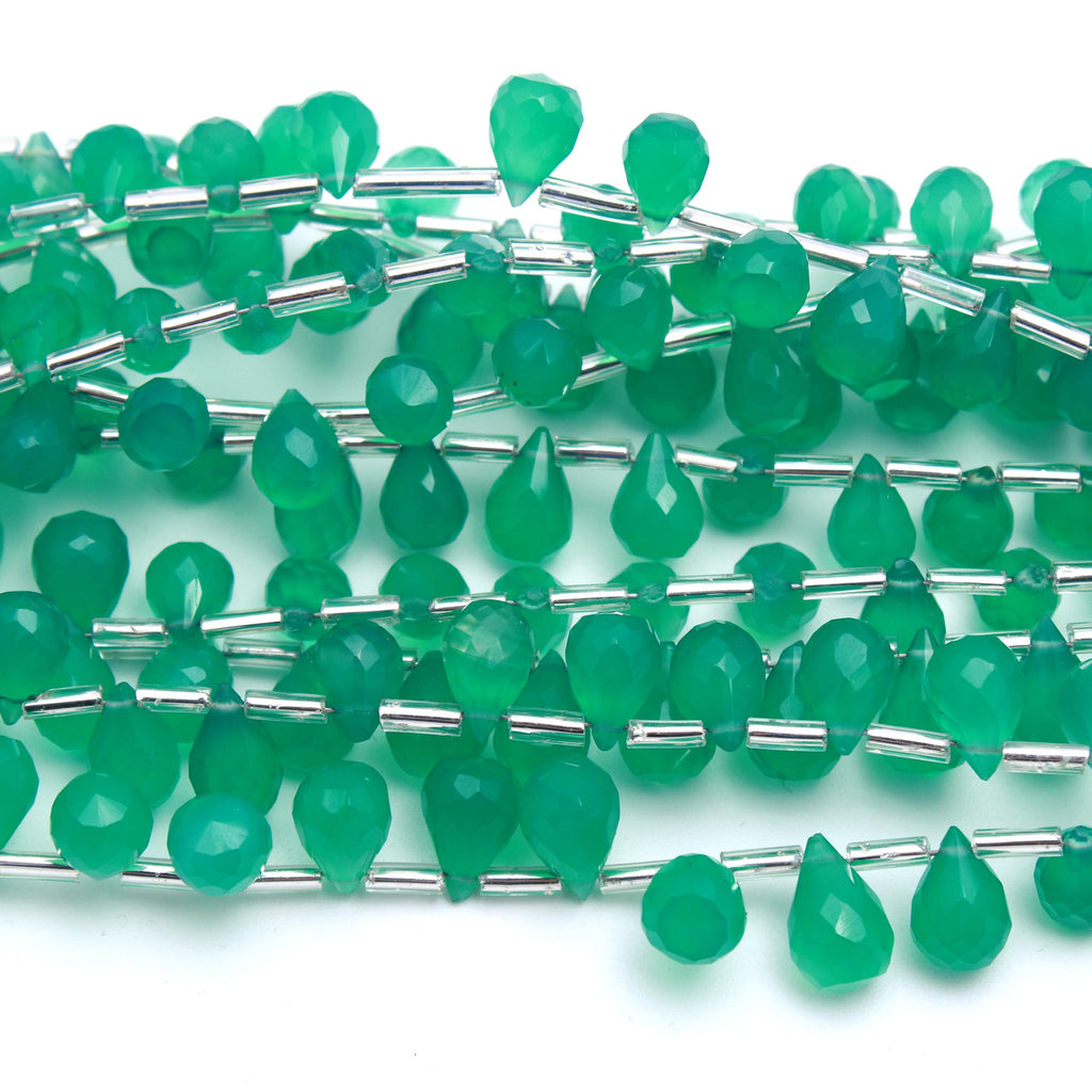 Onyx Green Drop Faceted Natural Beads 8 Inches Strands