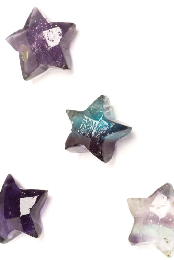 Fluorite Green Blue Star Faceted Natural Beads