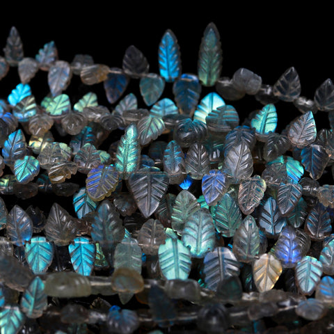 Labradorite Grey Leaf Carving Natural Beads 4 Inch Strands