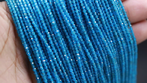 Neon Apatite Blue Round Faceted Natural Beads 12.5 inches