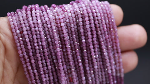 Pink Tourmaline Shaded Pink Round Faceted Natural Beads 12.5 inches strands