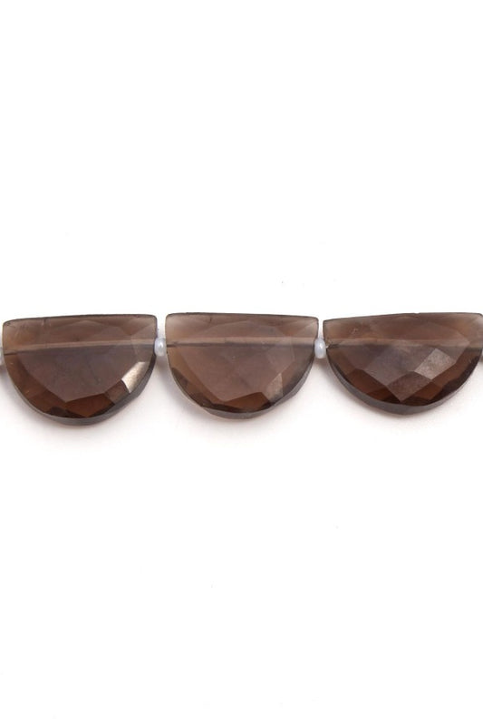 Smoky Quartz Brown D Shape Faceted Natural Beads