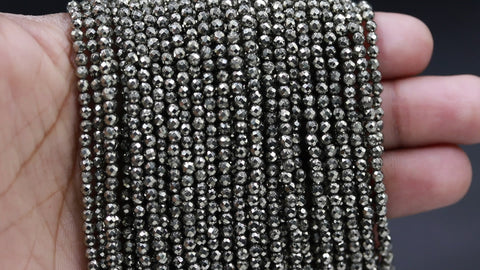 Pyrite Grey Round Faceted Natural Beads 12.5 Inches Strands