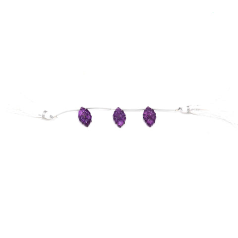 Amethyst Purple Flower Carving Natural 19 MM Beads 3 Piece