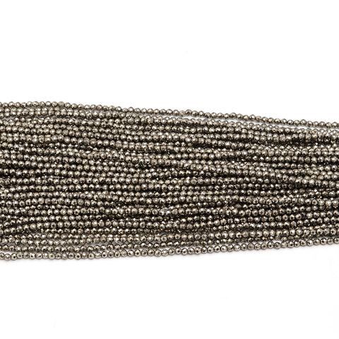 Pyrite Grey Round Faceted Natural Beads 12.5 Inches Strands