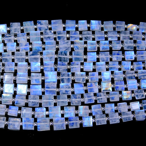 Rainbow Moonstone White Square Faceted Natural Beads 8 Inches Strands