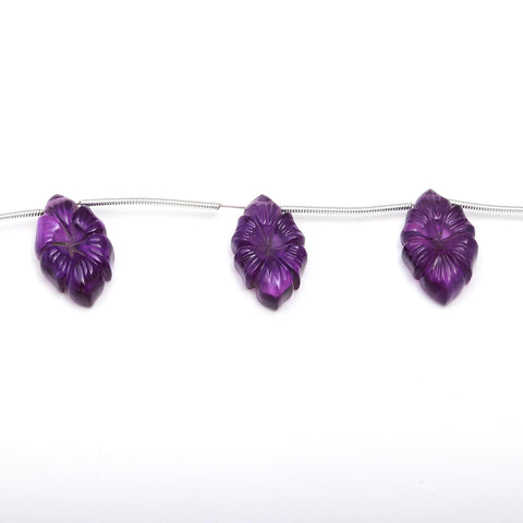 Amethyst Purple Flower Carving Natural 19 MM Beads 3 Piece