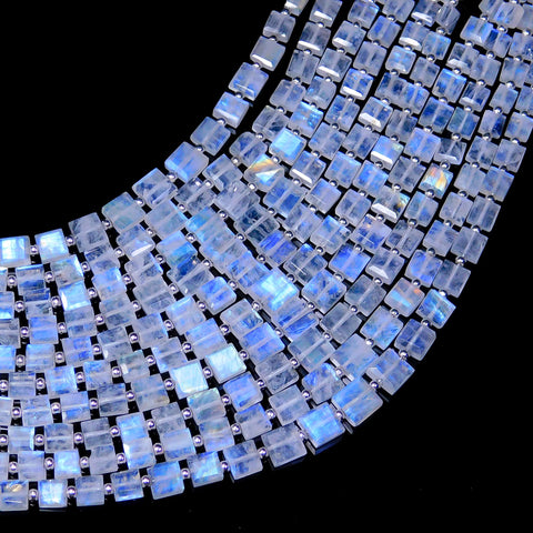 Rainbow Moonstone White Square Faceted Natural Beads 8 Inches Strands