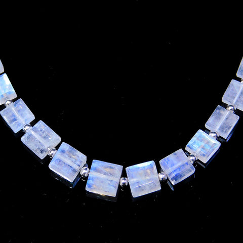 Rainbow Moonstone White Square Faceted Natural Beads 8 Inches Strands