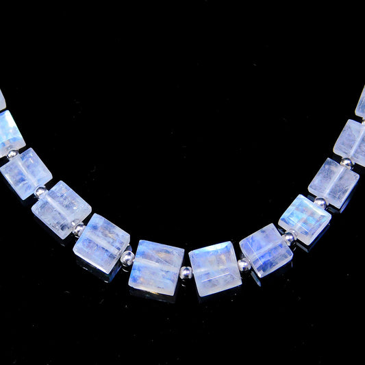 Rainbow Moonstone White Square Faceted Natural Beads 8 Inches Strands