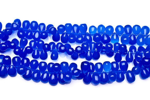 Chalcedony Blue Drops Smooth Heat Treated Beads