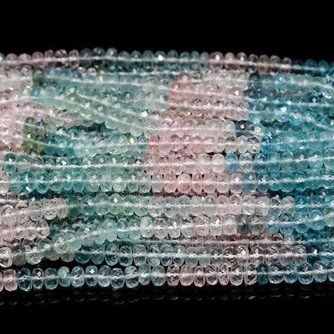 Multi Aquamarine Shaded Multicolor Rondell Faceted Natural Beads 16 Inches Strands