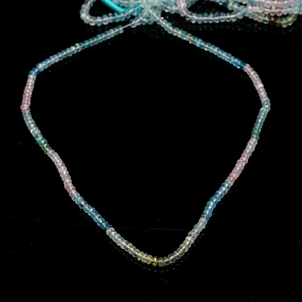 Multi Aquamarine Shaded Multicolor Rondell Faceted Natural Beads 16 Inches Strands