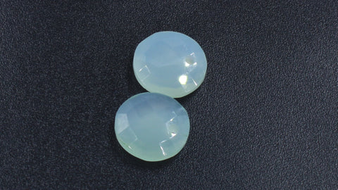 Aqua Chalcedony Coin Faceted Natural 18 MM Stone Pair Of 2