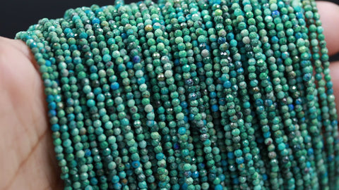 African Turquoise Green Round Faceted Natural Beads 12.5 inches