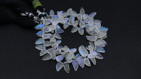 Rainbow Moonstone White Leaf Carving Natural Beads 8 Inches Strands