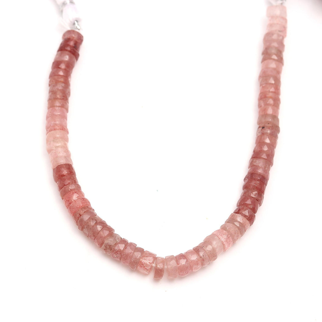 Strawberry Quartz Pink Shaded Tire Faceted Natural Beads 8 Inches  Strands