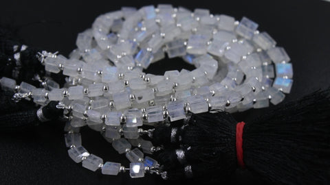 Rainbow Moonstone White Square Faceted Natural Beads 8 Inches Strands