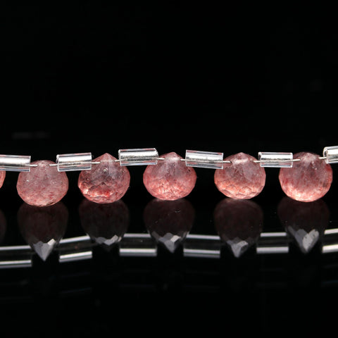 Pink Strawberry Quartz Pink Onion Faceted Natural Beads 8 Inches Strands