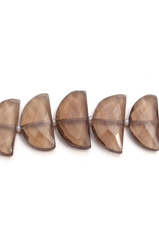 Smoky Quartz Brown D Shape  Faceted Natural Beads