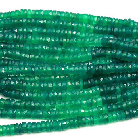 Onyx Green Shaded Tire Faceted Natural Beads 8 inches Strands