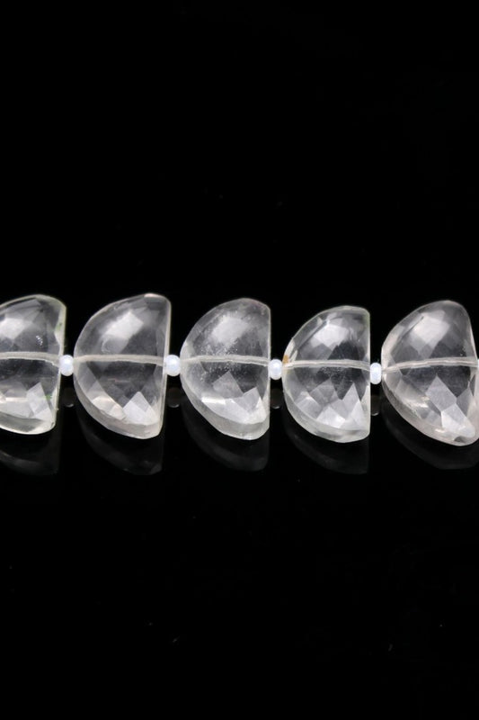 Crystal Quartz Clear D Shape Faceted Natural Beads