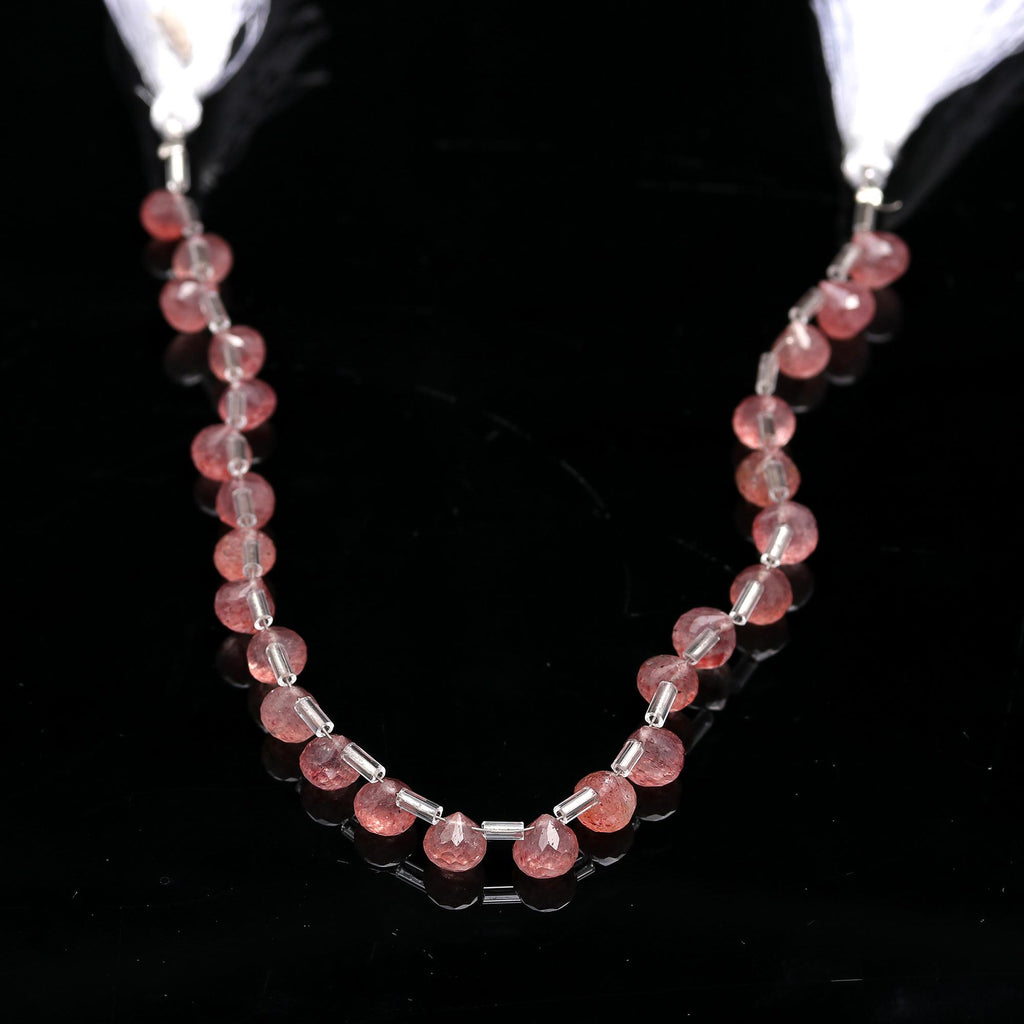 Pink Strawberry Quartz Pink Onion Faceted Natural Beads 8 Inches Strands