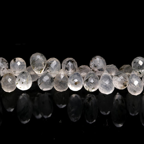 Black Rutilated Quartz Drop Faceted Natural Beads 8 inches Strands