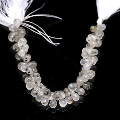 Black Rutilated Quartz Drop Faceted Natural Beads 8 inches Strands