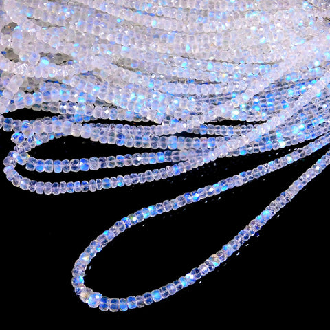 Rainbow Moonstone White Rondell Faceted Natural Beads 8 Inches strands