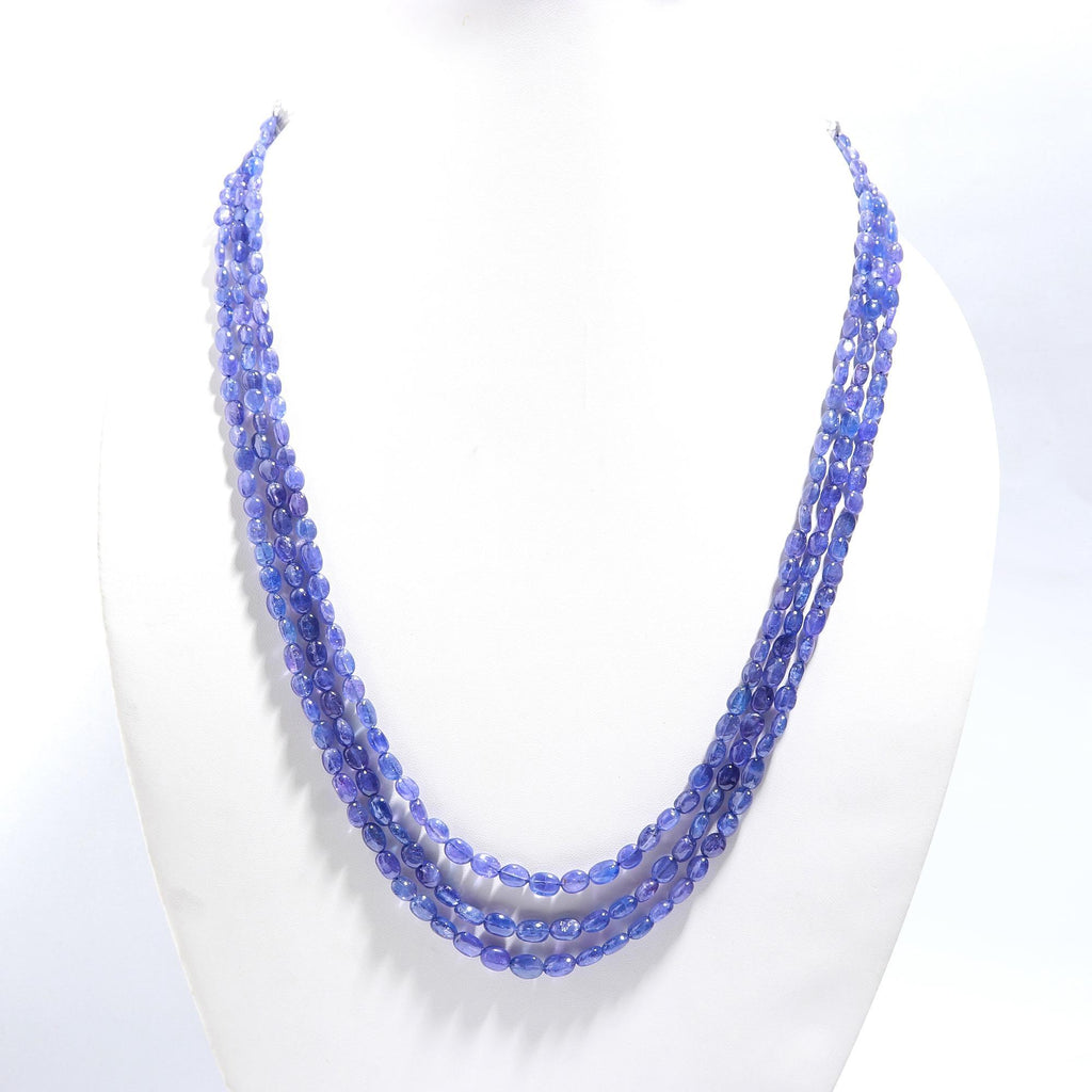 Tanzanite Blue Oval Smooth Natural Beads Necklace 24 inches strands