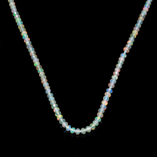 Ethiopian Opal White  Round Faceted Natural Beads 12.5 inches strands