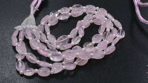 Rose Quartz Pink Oval Smooth Natural Beads Necklace 20 inches strands