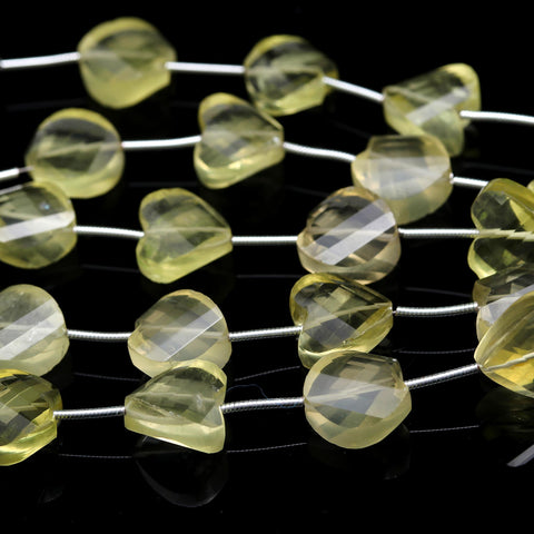 Lemon Quartz Yellow Twisted Heart Faceted Natural 4 Pieces Beads