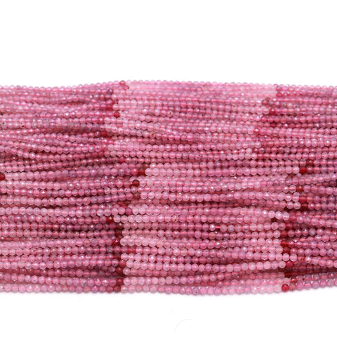 Pink Tourmaline Shaded Pink Round Faceted Natural Beads 12.5 inches strands