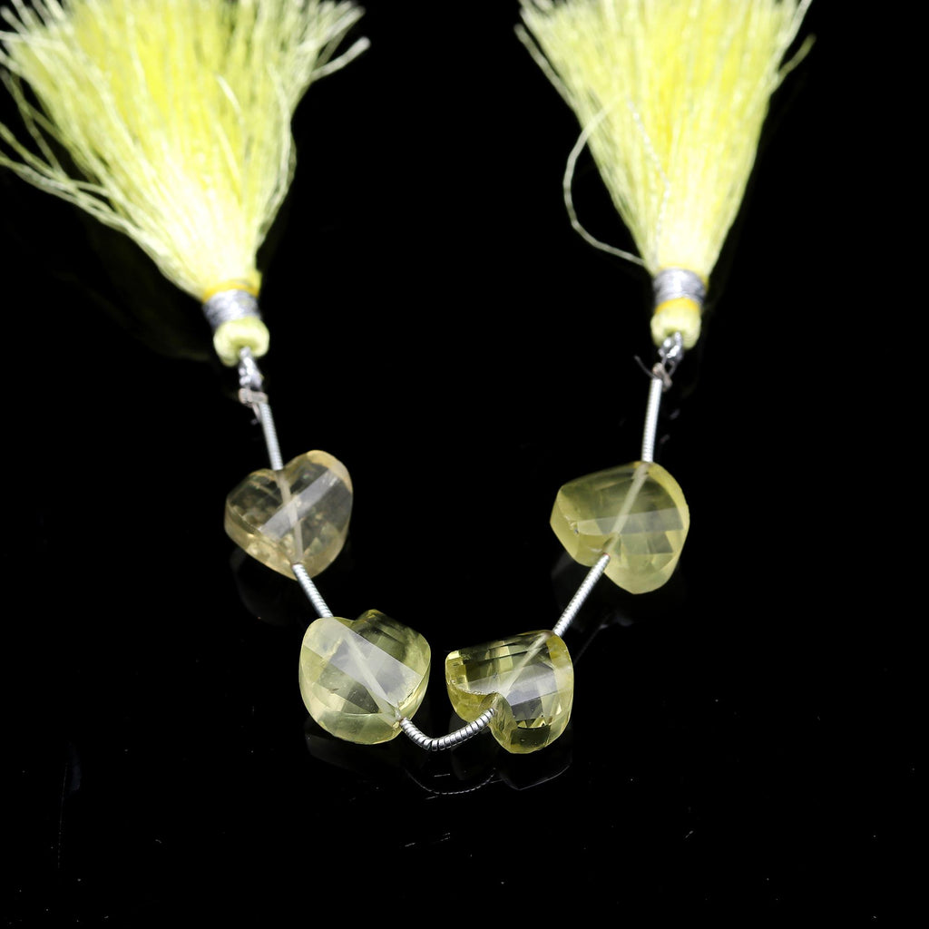 Lemon Quartz Yellow Twisted Heart Faceted Natural 4 Pieces Beads