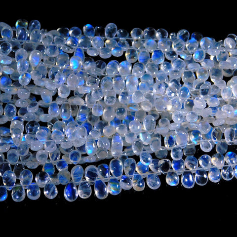 Rainbow Moonstone Pear Smooth Natural Beads 8 inches Strands