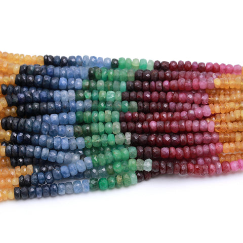 Multi Sapphire Shaded Multicolor Rondelle Faceted Natural Beads 16 Inches Strands