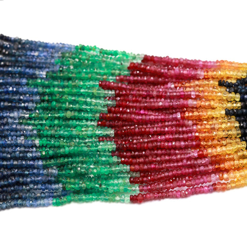 Multi Sapphire Shaded Multicolor Rondell Faceted Natural Beads 16 inches strands