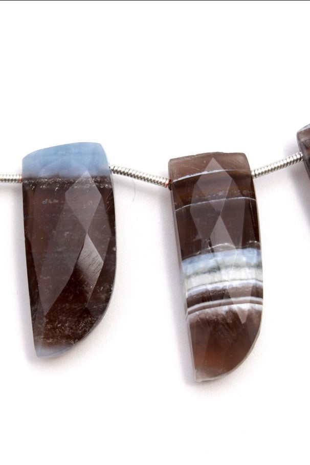 Boulder Opal Blue/Grey Curved Rhombus Faceted Natural Beads