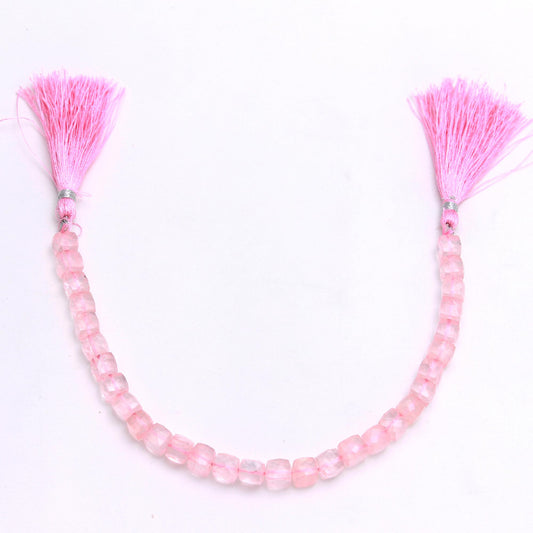 Rose Quartz Pink Cube Faceted Natural Beads 8 Inches Strands