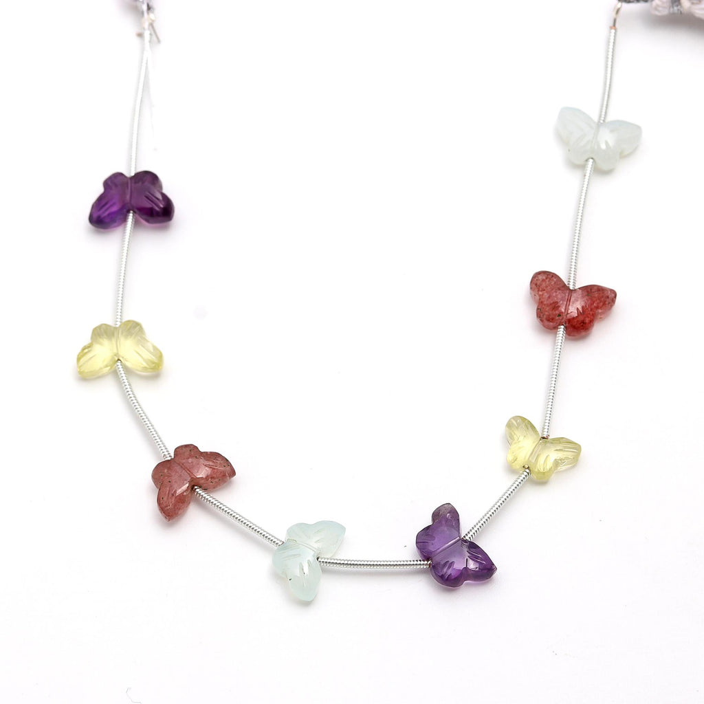 Multi Stones Multicolor Butterfly Carving Natural Beads 6 Pieces