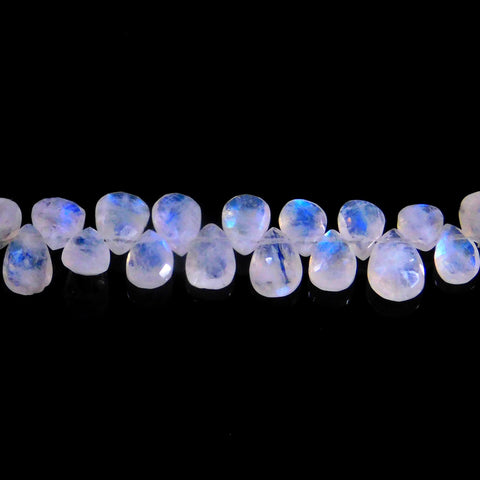 Rainbow Moonstone White Pear 9 MM Faceted Natural Beads 8 Inches Strands