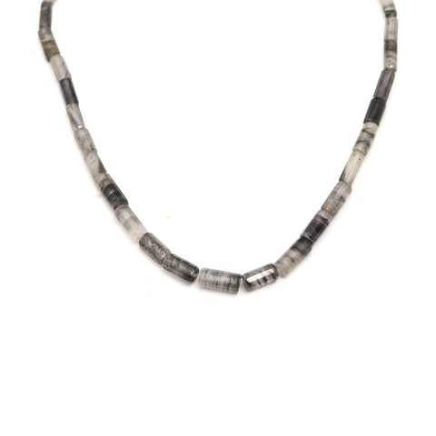 Labradorite Grey Black Tube Faceted Natural Beads 8 Inches Strands