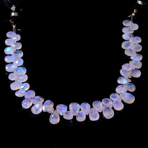 Rainbow Moonstone White Pear 9 MM Faceted Natural Beads 8 Inches Strands