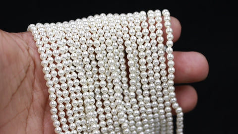 Pearl White Round Smooth Natural Beads 12.5 Inches Strands