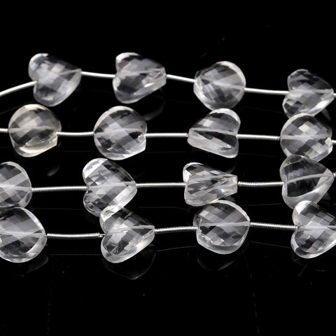 Crystal Quartz White Twisted Heart Faceted Natural Beads 4 pieces