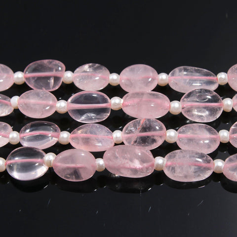 Rose Quartz Pink Oval Smooth Natural Beads Necklace 20 inches strands