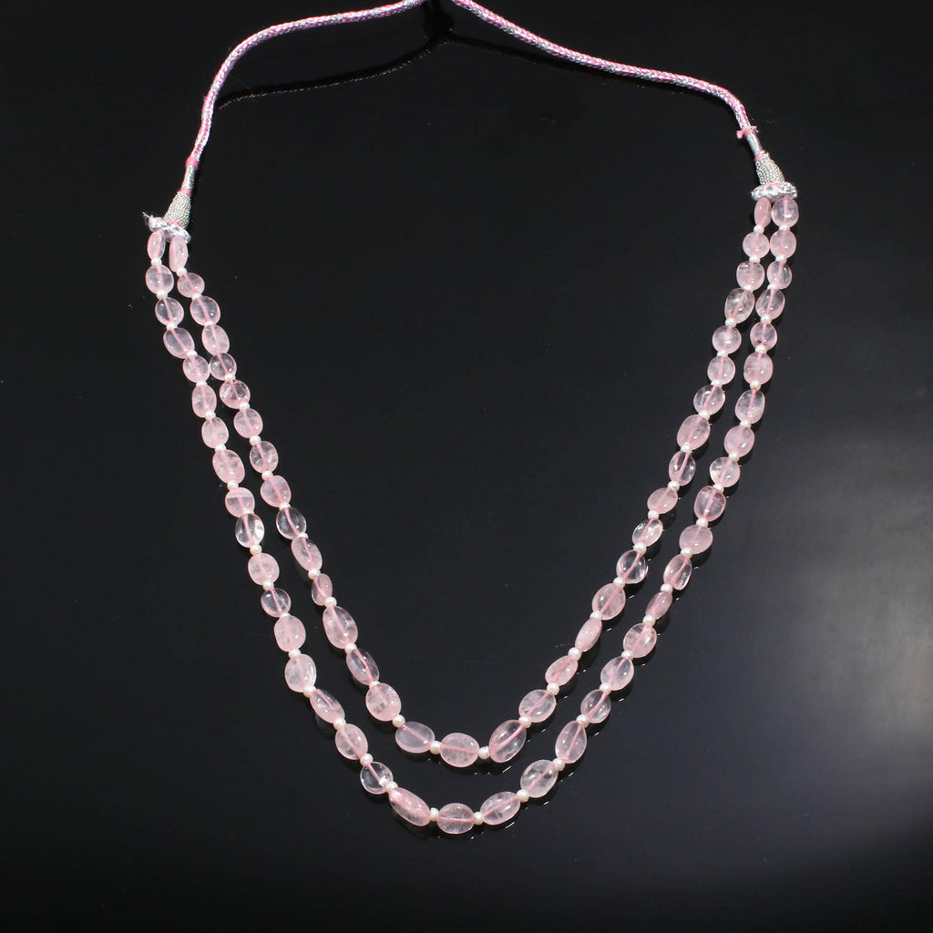 Rose Quartz Pink Oval Smooth Natural Beads Necklace 20 inches strands